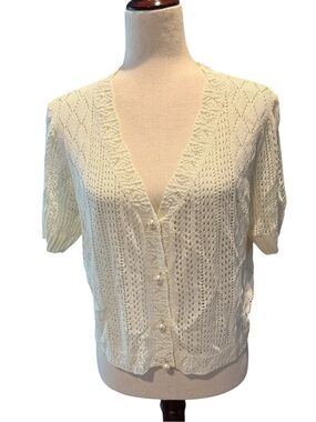 Knit Mix Open Knit Button Front Cardigan Sweater Size Large